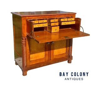 Antique Federal Bird S Eye Maple Cherry Jelly Cabinet With Rare Butler S Desk