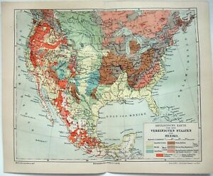Usa Mexico Original 1908 Geological Map By Meyers German Language Map