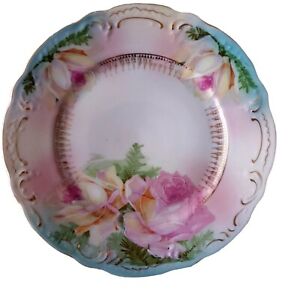 7 1 2 Antique Hand Painted Roses Motif Wall Cabinet Plate