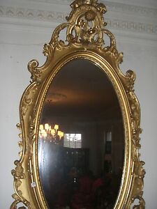 Antique Mirror Rococo French 19th Matching Pair Gilt Wood Scrolled Leafage