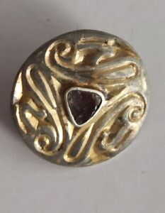 Fine Ancient Viking Nordic Silver Gilded Discoid Fibula With Garnet 900 1100 Ad