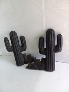 Vintage Lodge Fireplace Cast Iron Cacti Cactus Andirons Usa Pan Read