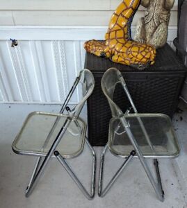 Lucite Chrome Indoor Folding Chairs Mid Century Modern Set Of 2 