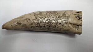 Antique 1812 Resin Scrimshaw Whales Nautical Tooth 6 Long
