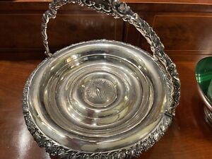 Antique Fancy Silver Handled Basket Centerpiece Footed Bowl Finethings4sale