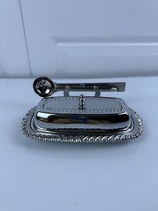 Vintage Silver Plated Covered Butter Dish With Spoon