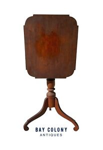 Federal Cherry New England Candlestand With Spider Legs Ovolo Top Circa 1790