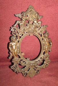 Antique Bronze Picture Or Mirror Frame Sculpture With Putti French 