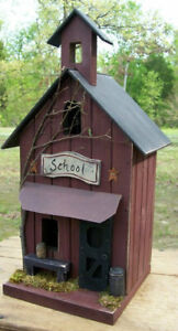 School Primitive Birdhouse Rustic Birdhouse Lighted House Lighted