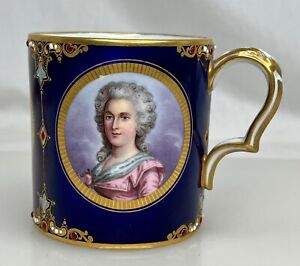 S Vres Style Hand Painted Cobalt Jeweled Porcelain Portrait Cup No Saucer 88839