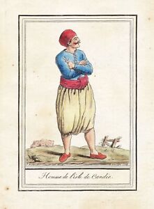 Candia Crete Greece Traditional Costumes Engraving Copperplate Grasset 1780