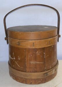 Antique Wooden Firkin Bucket W Lid Sugar Bucket Pantry Storage