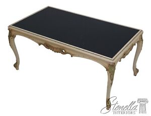 F63588ec Italian Style Paint Decorated Black Glass Coffee Table