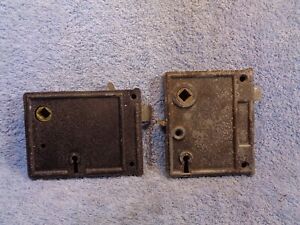 Vtg Unk Interior Surface Mount Rim Type Door Lock Lot Of 2 Stamped Metal No Keys