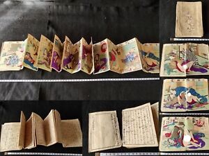 Antique Japan Shunga Paper Picture On Book Ukiyoe Erotic Woodblock Print F1111 