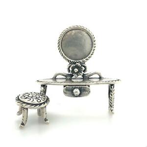 Vintage Sterling Signed 925 Set Of Dressing Table Chair Stool Figure Miniature