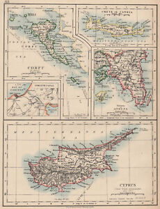 Greece Cyprus Corfu Crete Candia Crete Athens Corinth Canal Johnston 1906 Map