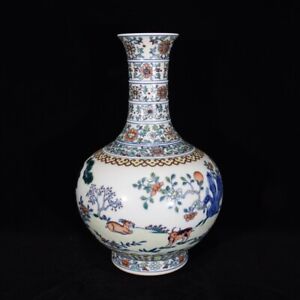 12 5 Qing Dynasty Qianlong Doucai Porcelain Sheep Flower Pattern Vase Bottle