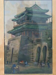 Rare Early Asian Chinese Impressionist Peking Cityscape Linocut Print Jowett