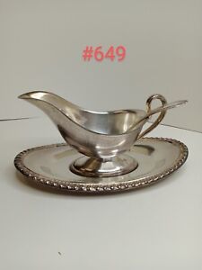 Vintage Silver Plated Handled Gravy Boat With Underplate Unmarked