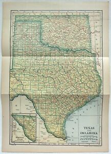 Texas Oklahoma Original 1911 Map By Dodd Mead Company Antique