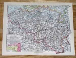 1928 Original Vintage Map Of Belgium Brussels