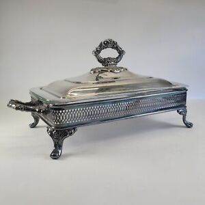 Oneida Silver Plate Vintage 3 Pc Covered Footed Casserole Serving Dish W Pyrex