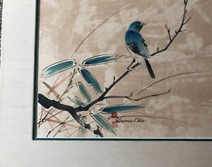 Vintage Japanese Bird Watercolor Signed Hiromu Oda