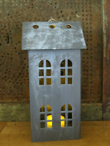 Colonial Salt Box House Candle Lantern Punched Tin Punch Primitive W Candle 8 