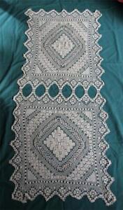 Hand Knotted Embroidered Filet Lace Table Runner Off White 60 X 26 Italian 