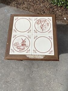 Vintage Antique Dutch Delft Red Tiled Coffee Table 1910s Flower Lot Stand 