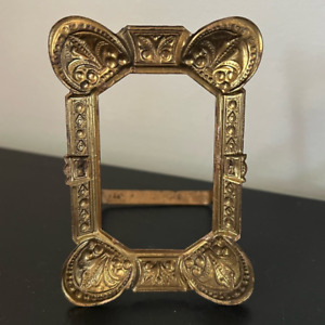 Tiny Antique Victorian Brass Aesthetic Movement Fleur De Lis Picture Frame