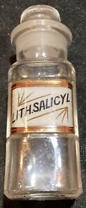 Antique Small Glass Apothecary Pharmacy Bottle Jar Lith Salicyl Lithium Nirvana