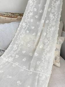 63 X 30 Tambour Cornely Antique Lace Curtain Drape Chateau Bed White Embroidery