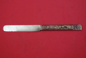 Japanese Sterling Silver Tea Knife Samurai W Gold Flames Bronze Handle 7 3 4 