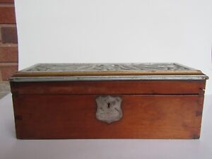 Antique 19th Century Dovetailed Decorated Carved Pine Wood Box Signed 