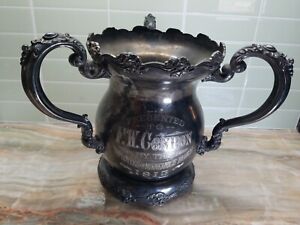 Large 1913 Van Bergh Silver Plated 3 Handle Loving Cup Trophy Award