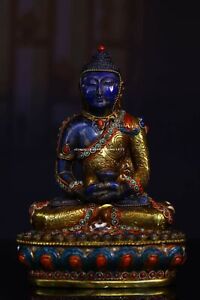 6 Nepal Tibet Lapis Lazuli Gem Handmade Inlay Gem Dzi Sakyamuni Buddha Statue