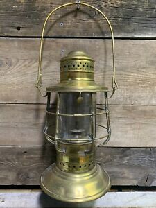 Antique Brass Lantern Navy Ship Ww1 Era Lantern Glass Globe