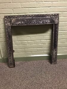 Antique Vtg Gothic Cast Metal Fireplace Surround 30 1 4 Tall X 30 3 8 Wide