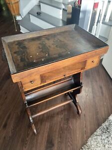 Antique Vide Poche Side Table Stamped France Metal Tray Top Painted 19th C Wow
