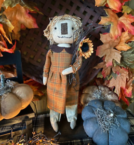 Primitive Country Farmhouse Autumn Halloween Fall Handcrafted Ms Scarecrow Doll