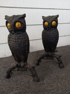 Pair Of Antique Cast Iron Owl Fireplace Andiron