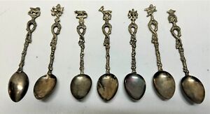 Seven Antique Teaspoons Of Italy Venice Lion Of San Marco Lily Of Florence More