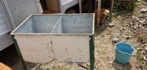 Vintage Double Basin Wash Tub Green Ideal Stand Metal Rustic Old Primitive