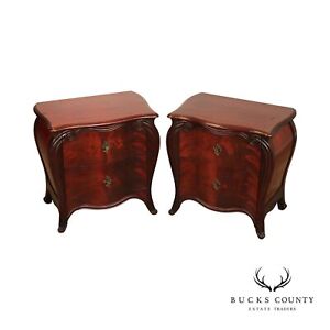 1940 S French Style Pair Of Mahogany Bombe Chest Nightstands