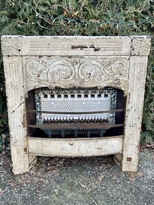 Large Metal Gas Fireplace Insert Grate Ornate Victorian Furnace Heat Antique 3