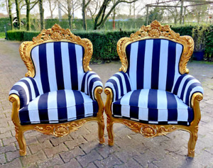 Elegance Baroque Rococo Berg Re Chairs Adorned In Striped Splendor