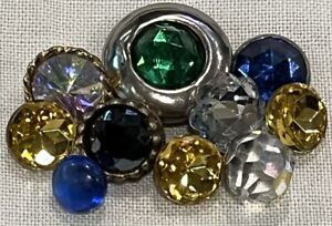 Lovely Colorful Antique Vintage Glass Jewel Buttons In Metal Lot