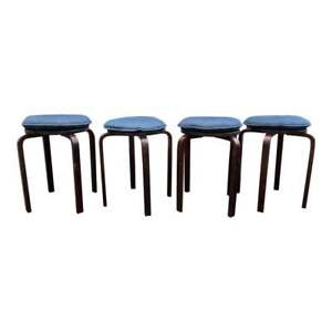 Vintage Brown Alvor Aalto Style Seating Cushion Stacking Stools Set Of 4